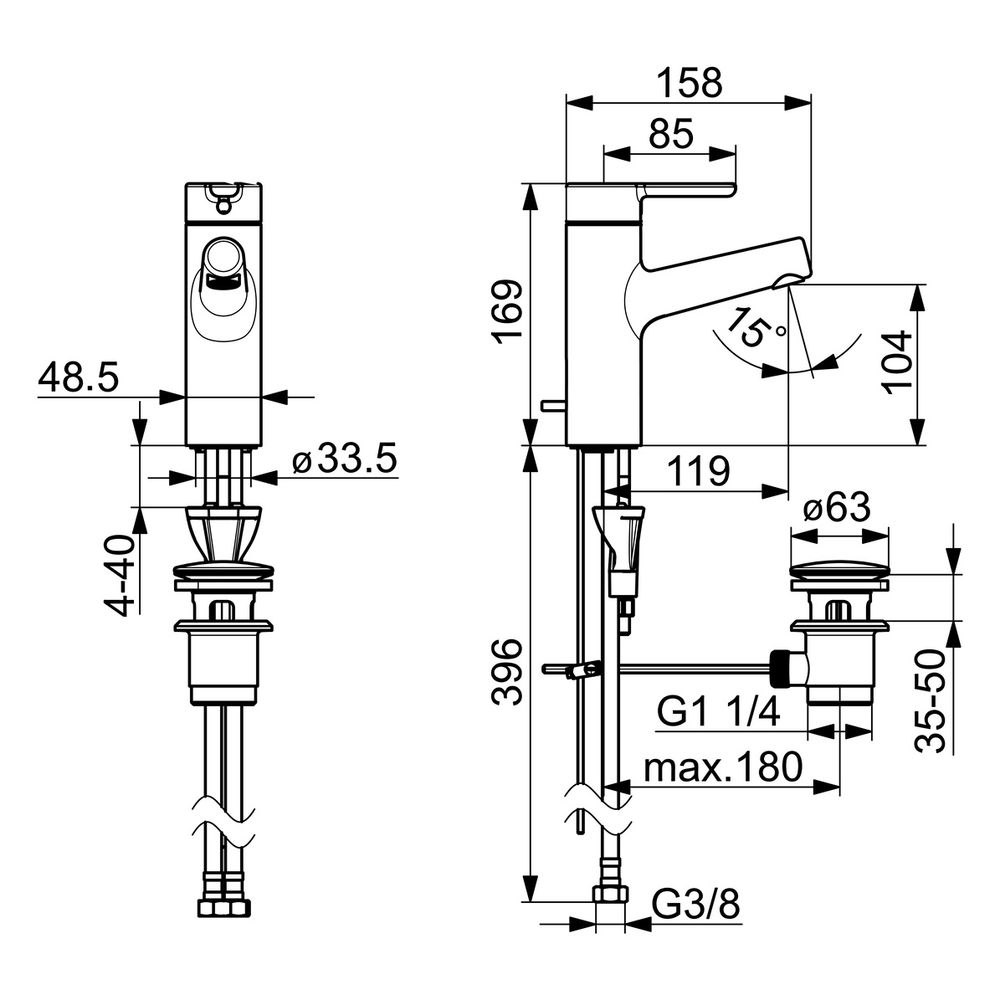 Hansa Designo Style Einhebel-Waschtischbatterie, Ausladung 119mm, DN 15, Zugstangen-Abl... HANSA-51712283 4057304006319 (Abb. 6)