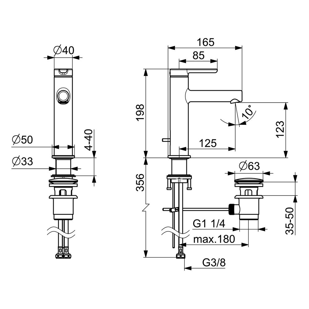 Hansa Designo Style Einhebel-Waschtischbatterie, Ausladung 125mm, DN 15, Zugstangen-Abl... HANSA-51832293 4057304015106 (Abb. 6)