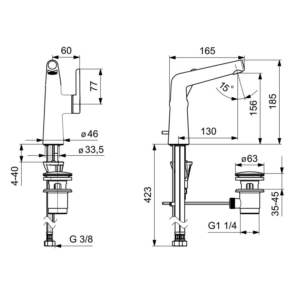 Hansa Designo Style Einhebel-Waschtischbatterie, Ausladung 130mm, DN 15, Zugstangen-Abl... HANSA-51892283 4057304006487 (Abb. 6)