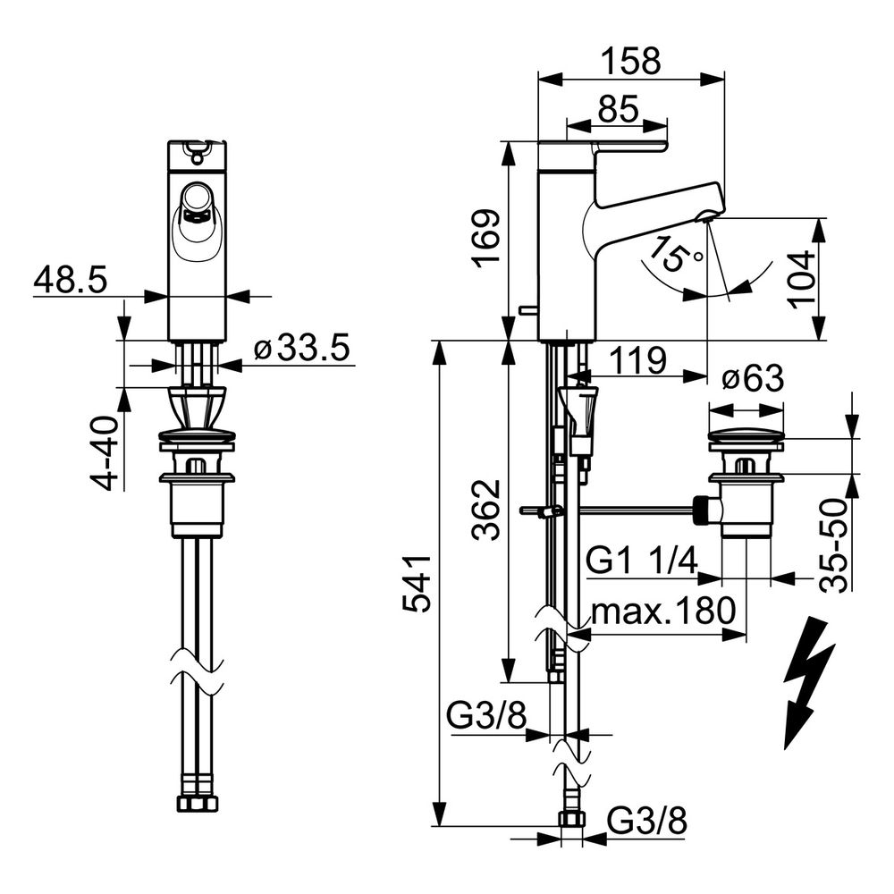 Hansa Designo Einhebelmischer Waschtischbatterie, Niederdruck Style 5191 Zugstangenabla... HANSA-51911183 4057304007545 (Abb. 6)