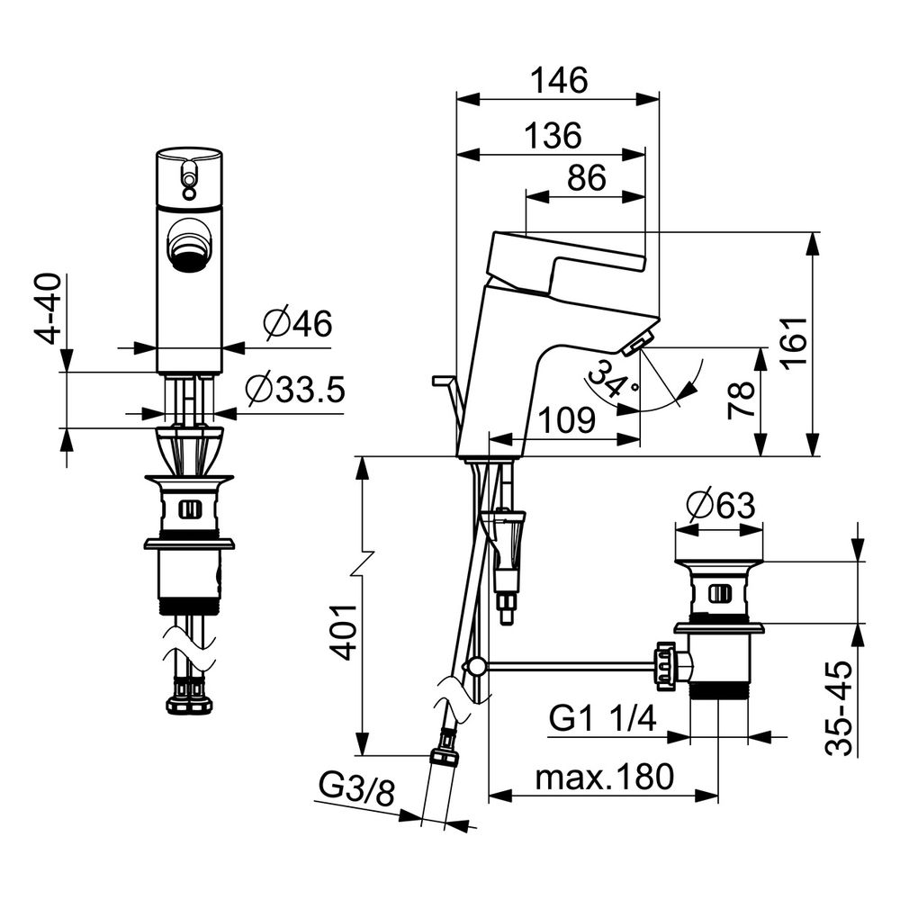 Hansa Vantis Einhebel-Waschtischbatterie, Ablaufgarnitur mit Zugstange, Ausladung 109mm... HANSA-52402267 4057304017162 (Abb. 6)