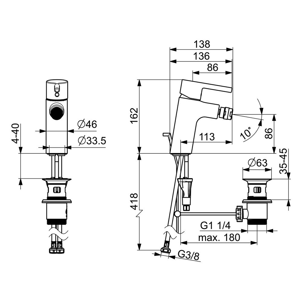 Hansa Vantis Einhebel-Bidetbatterie, Ablaufgarnitur mit Zugstange Ausladung 113mm, Chro... HANSA-52432267 4057304017254 (Abb. 6)