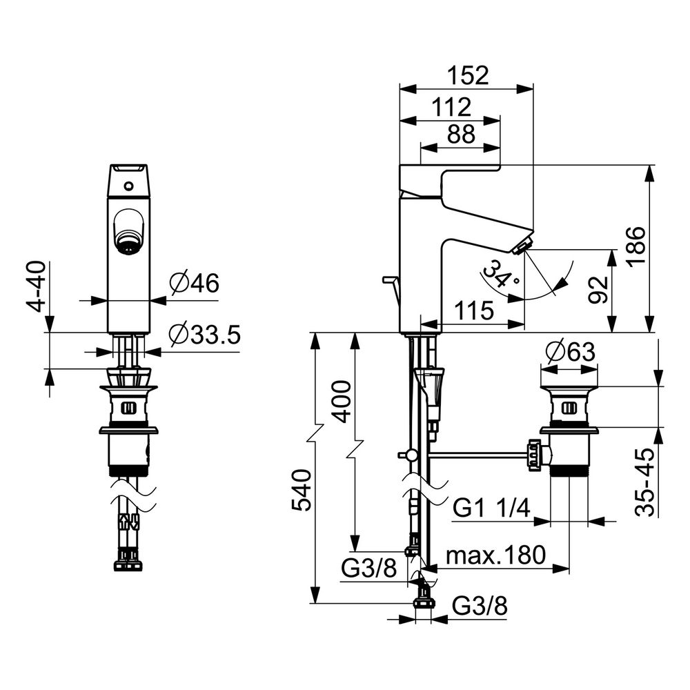 Hansa Vantis XL Einhebel-Waschtischbatterie, Niederdruck, Ausladung 114mm, Ablaufgarnit... HANSA-52461163 4057304017285 (Abb. 6)