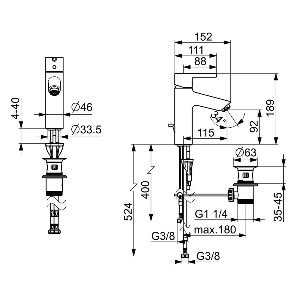 Hansa Vantis XL Einhebel-Waschtischbatterie, Niederdruck, Ausladung 114mm, Ablaufgarnit... HANSA-52461167 4057304017209 (Abb. 6)