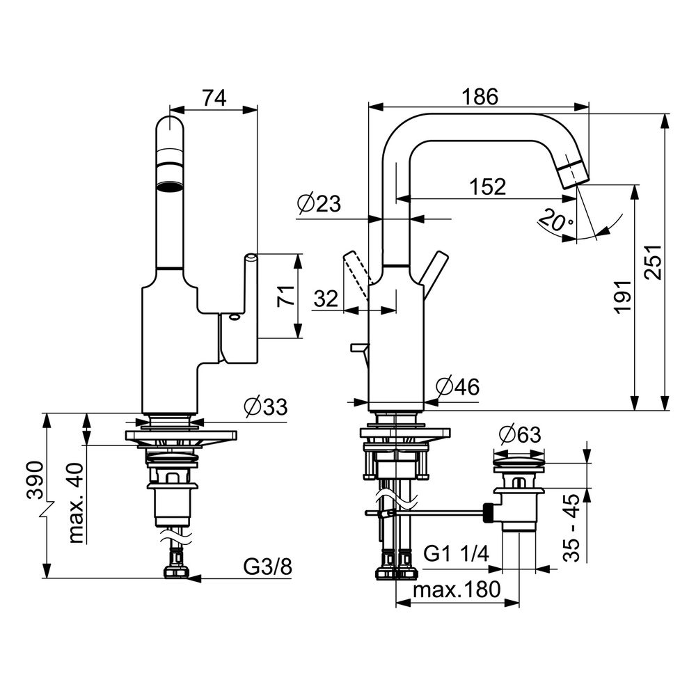Hansa Vantis Einhebel-Waschtischbatterie, Ablaufgarnitur mit Zugstange, Ausladung 152mm... HANSA-52542267 4057304017223 (Abb. 6)
