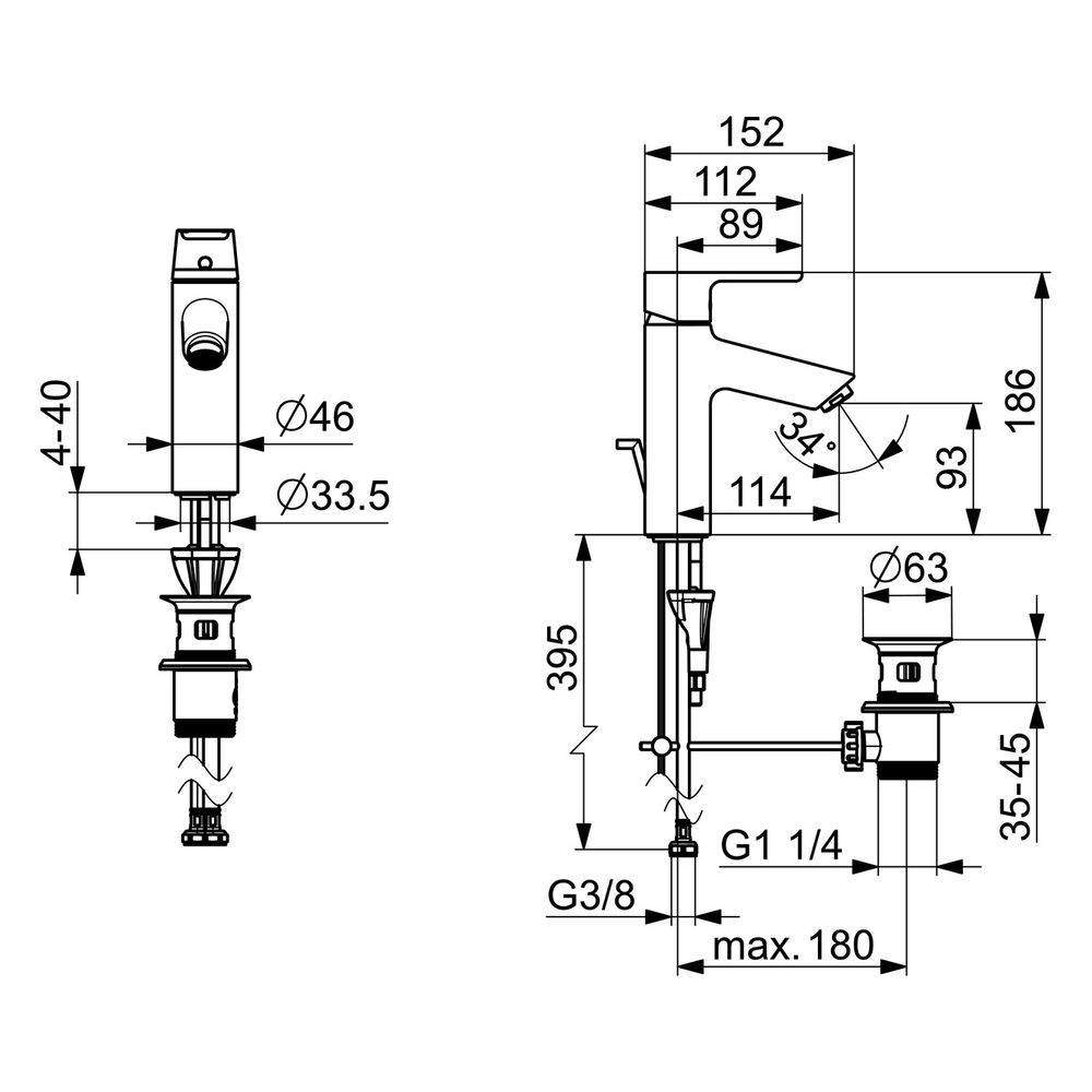 Hansa Vantis XL Einhebel-Waschtischbatterie, Ausladung 114mm, Ablaufgarnitur mit Zugsta... HANSA-52562263 4057304017148 (Abb. 6)