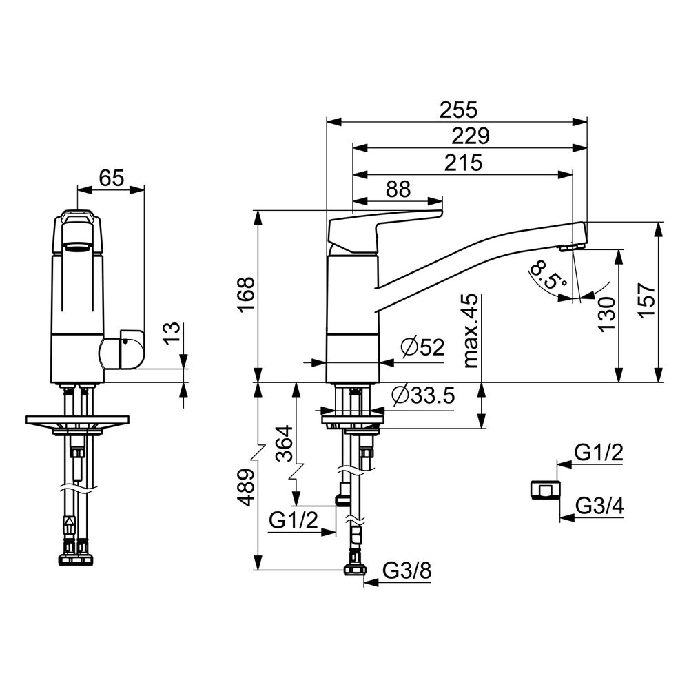 Hansa Polo Einhebel-Küchenarmatur mit Spülmaschinenventil, Ausladung 216mm, DN 15, Chro... HANSA-52662293 4057304002908 (Abb. 6)