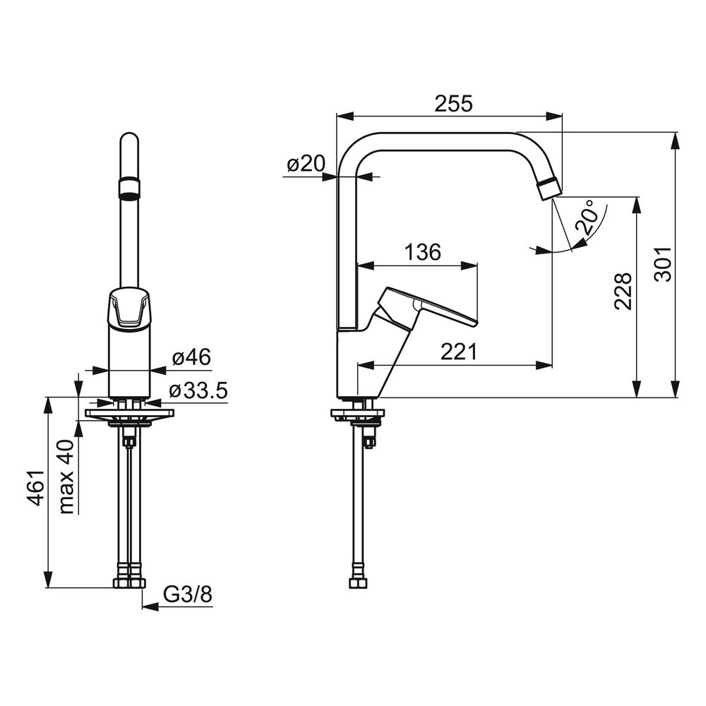 Hansa Polo Eco Einhebel-Küchenarmatur, Ausladung 221mm, DN 15, 6l/min, Chrom, 5270... HANSA-5270220300066 4057304018435 (Abb. 6)