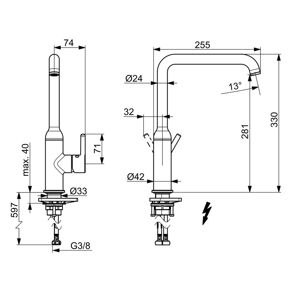 Hansa Vantis Style Einhebel-Küchenarmatur, Standmontage, Niederdruck, Matt-Schwarz, 5... HANSA-5422110733 4057304019876 (Abb. 6)