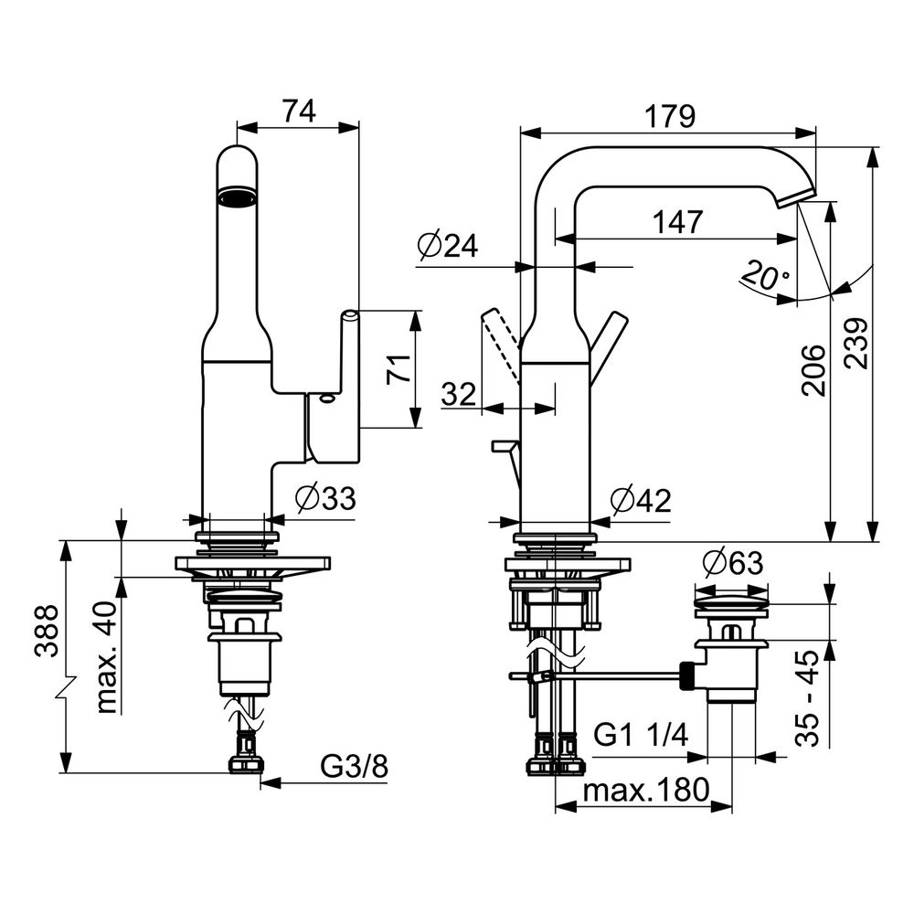 Hansa Vantis Style Einhebel-Waschtischbatterie, Ablaufgarnitur mit Zugstange, Ausladung... HANSA-54542207 4057304017469 (Abb. 6)