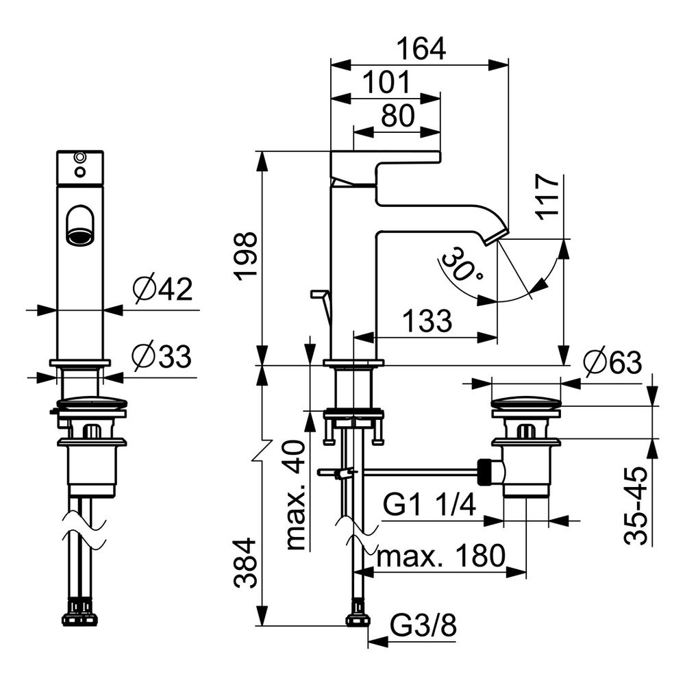 Hansa Vantis Style Einhebel-Waschtischbatterie, Ablaufgarnitur mit Zugstange, Ausladung... HANSA-54562207 4057304017421 (Abb. 6)