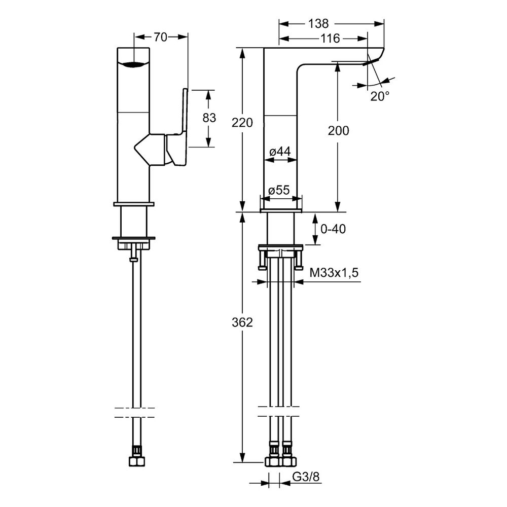 Hansa Ligna Einhebelmischer Waschtischbatterie, Ausladung 116mm, DN 15, Chrom, 55352203... HANSA-55352203 4015474264021 (Abb. 4)