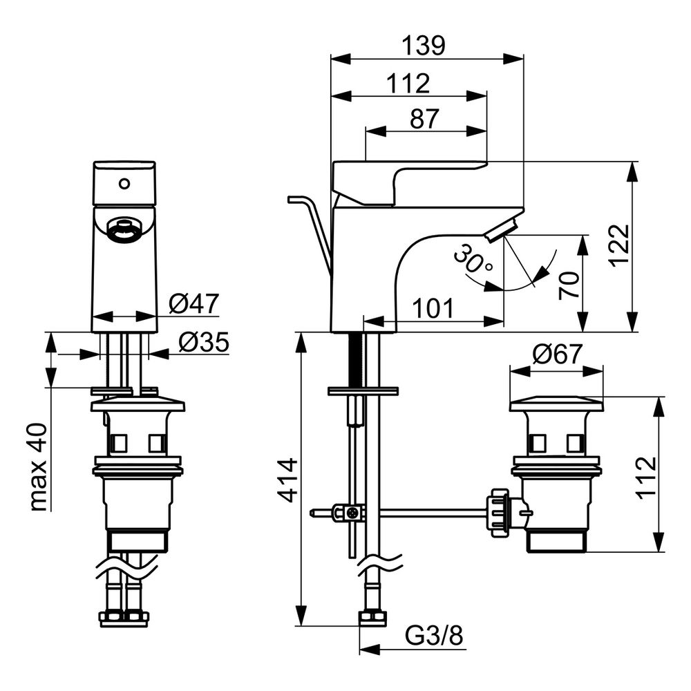 Hansa Basic Einhebelmischer Waschtischbatterie, Ablaufgarnitur mit Zugstange, Ausladung... HANSA-55402203 4057304018985 (Abb. 6)