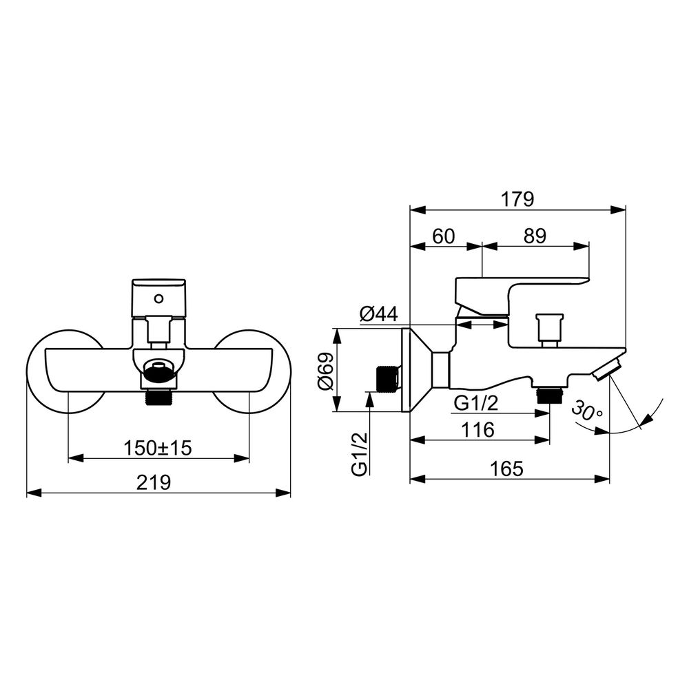 Hansa Basic Einhebelmischer Wannenfüll- und Brausebatterie, Ausladung 165mm, DN 15, Chr... HANSA-55442103 4057304019067 (Abb. 6)