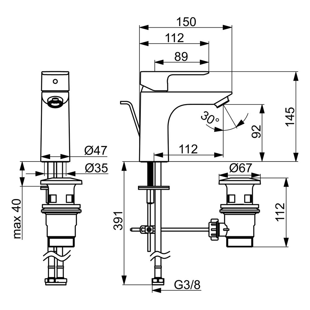Hansa Basic XL Einhebelmischer Waschtischbatterie, Ablaufgarnitur mit Zugstange Ausladu... HANSA-55502203 4057304019005 (Abb. 6)