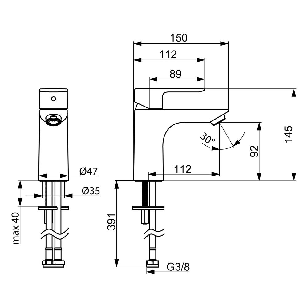 Hansa Basic XL Einhebelmischer Waschtischbatterie, Ausladung 112mm, DN 15, Chrom, 55522... HANSA-55522203 4057304018992 (Abb. 6)