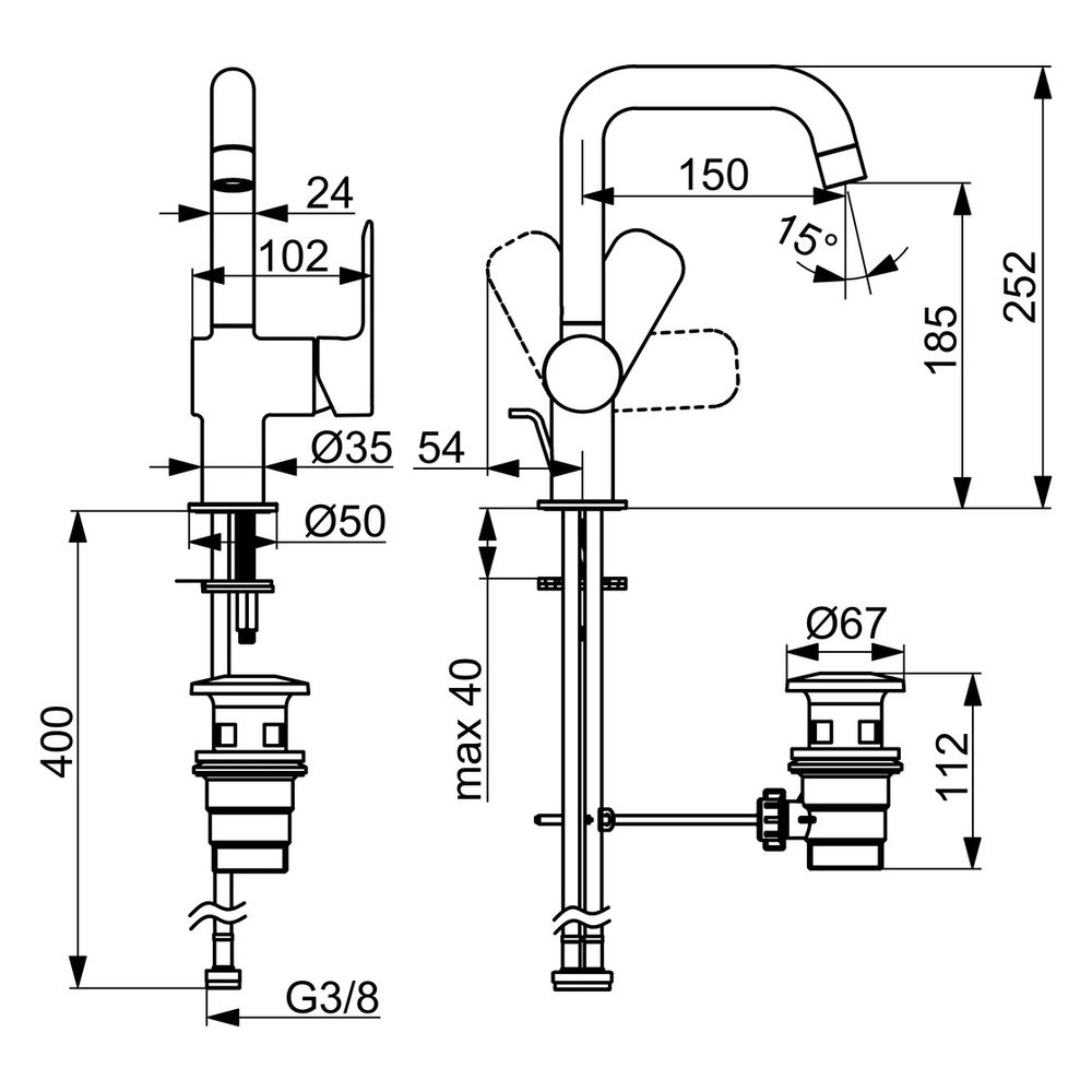 Hansa Basic Einhebelmischer Waschtischbatterie 5555 Ausladung 150mm DN15 Chrom... HANSA-55552203 4057304019029 (Abb. 6)
