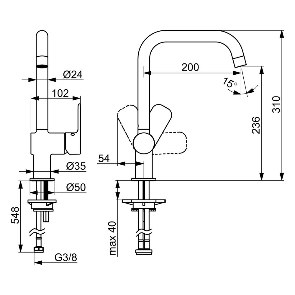 Hansa Basic Einhebelmischer Küchenarmatur, Ausladung 200mm, DN 15, Chrom, 55562203... HANSA-55562203 4057304019081 (Abb. 6)