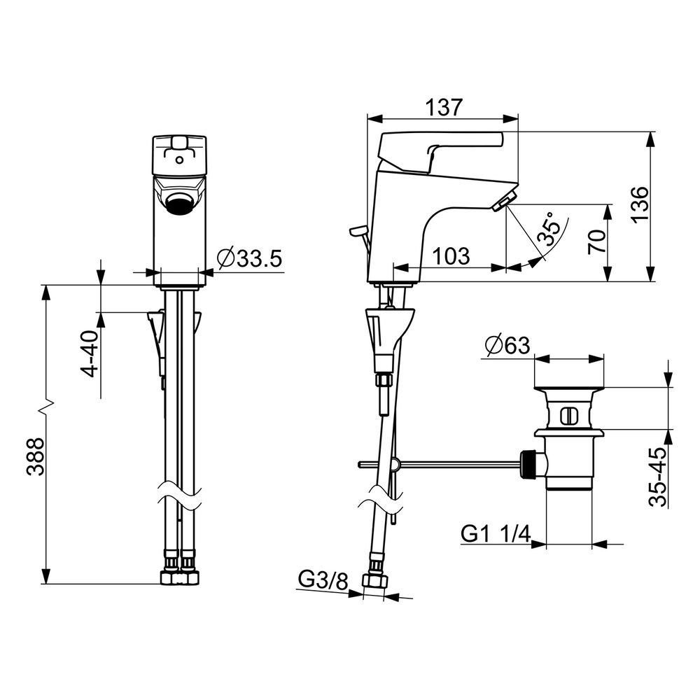 Hansa Paleno Einhebel-Waschtischarmatur, Standmontage, DN 15, Ausladung 103mm, mit Zugs... HANSA-56352203 4057304011986 (Abb. 6)
