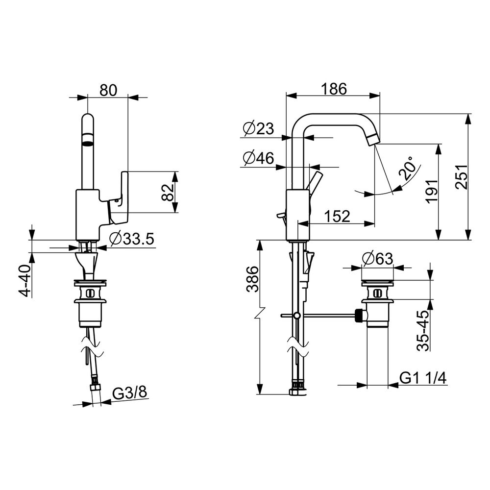 Hansa Paleno Einhebel-Waschtischarmatur, Standmontage, DN 15, Ausladung 152mm, mit Zugs... HANSA-56372203 4057304012020 (Abb. 6)