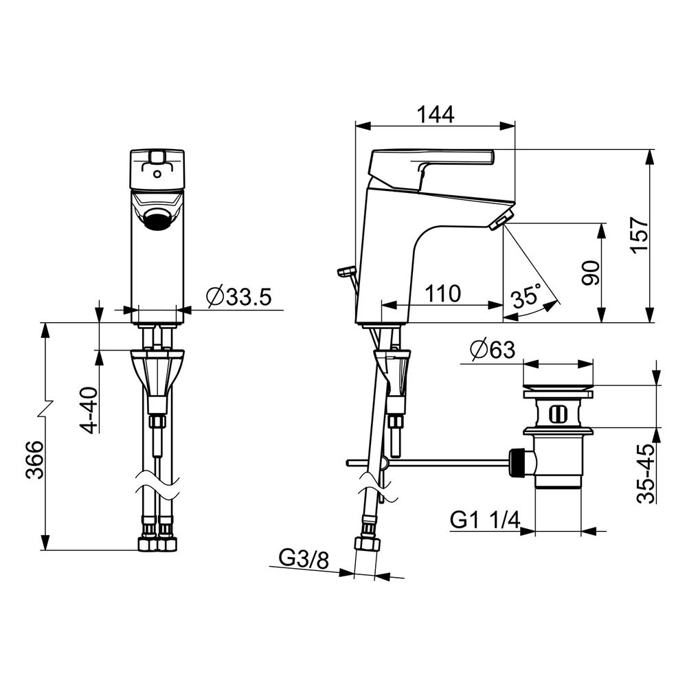 Hansa Paleno XL Einhebel-Waschtischarmatur Standmontage, mit Zugstangen-Ablaufgarnitur,... HANSA-56412203 4057304012099 (Abb. 6)