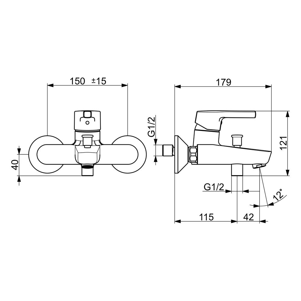 Hansa Paleno Einhebel-Wannen- und Brausearmatur, Wandmontage, DN 15, Ausladung 164mm, m... HANSA-56452103 4057304012235 (Abb. 6)
