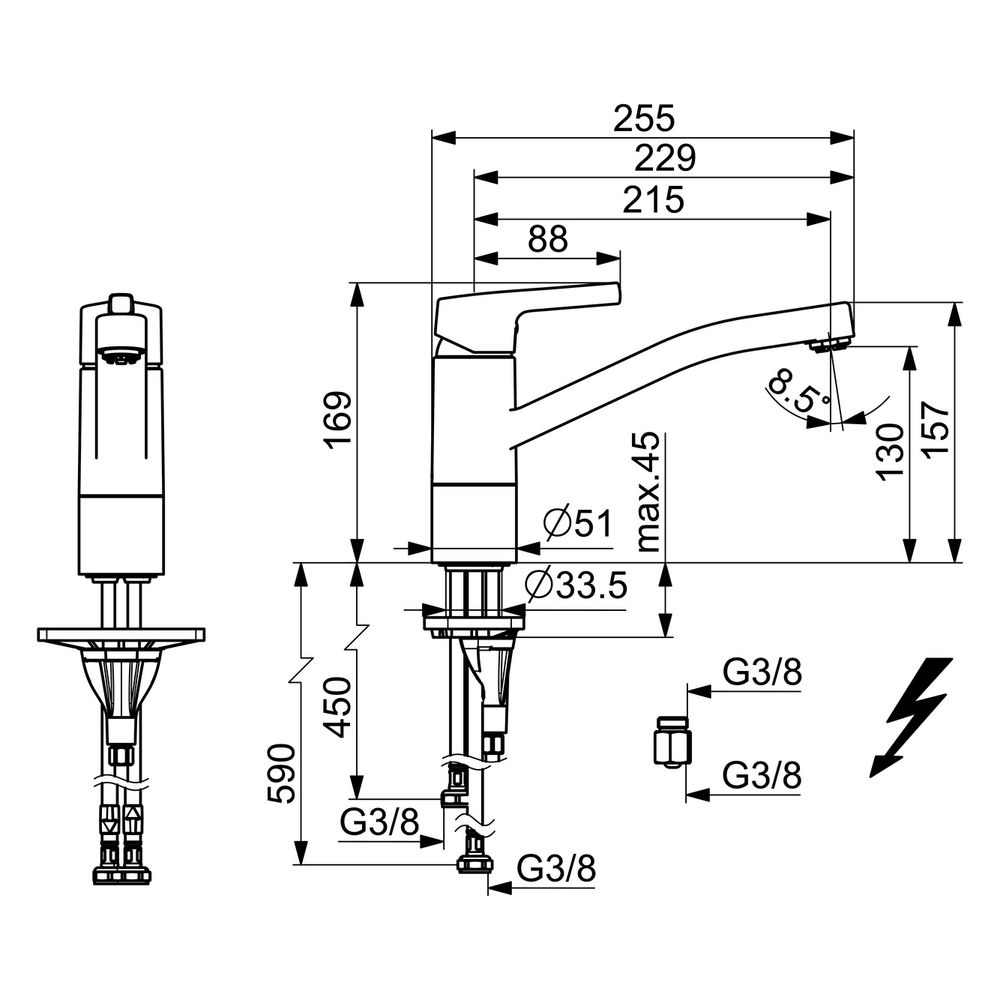 Hansa Paleno Einhebel-Küchenarmatur, Standmontage, Niederdruck, 215mm, Chrom, 56481103... HANSA-56481103 4057304012389 (Abb. 6)