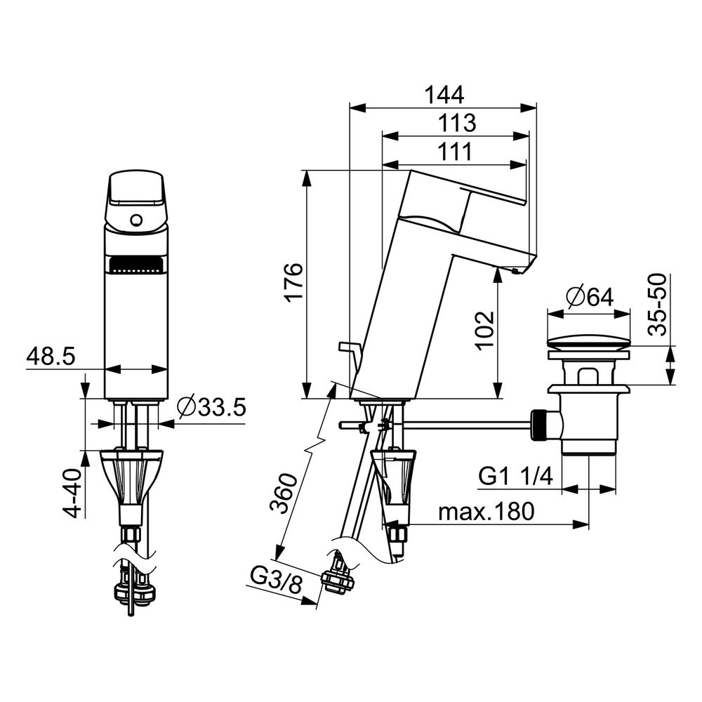 Hansa Stela Einhebel-Waschtischbatterie, Ablaufgarnitur mit Zugstange, Ausladung 144mm,... HANSA-57092273 4057304015175 (Abb. 6)