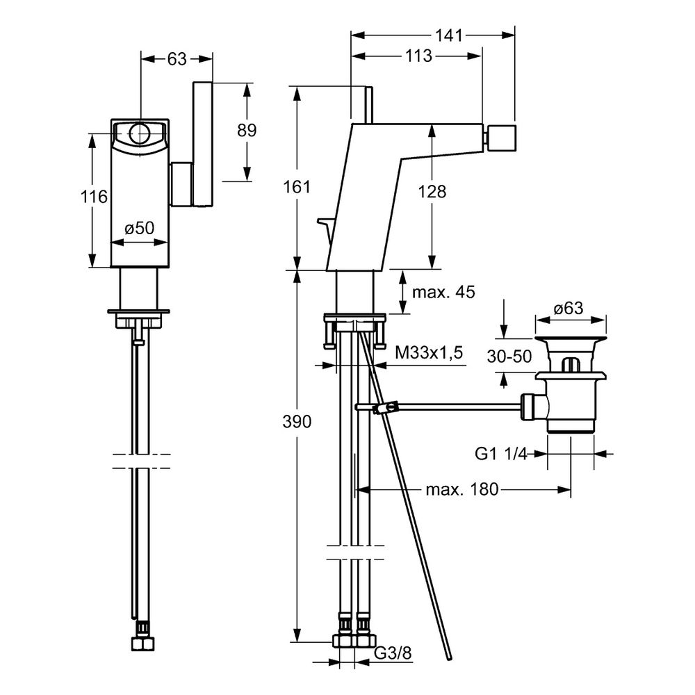 Hansa Loft Einhebelmischer Bidetbatterie 5758 Zugstangenablaufgarnitur Ausladung 141mm ... HANSA-57583203 4015474262133 (Abb. 4)