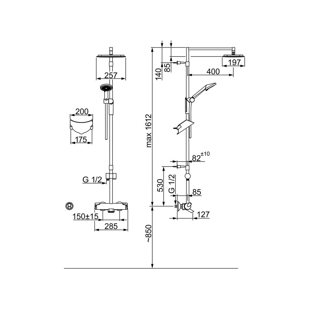 Hansa Fit Regenbrause-Duscharmatur 6516 3-strahlig Ausladung 485mm DN15 Chrom... HANSA-65162101 4015474277229 (Abb. 6)