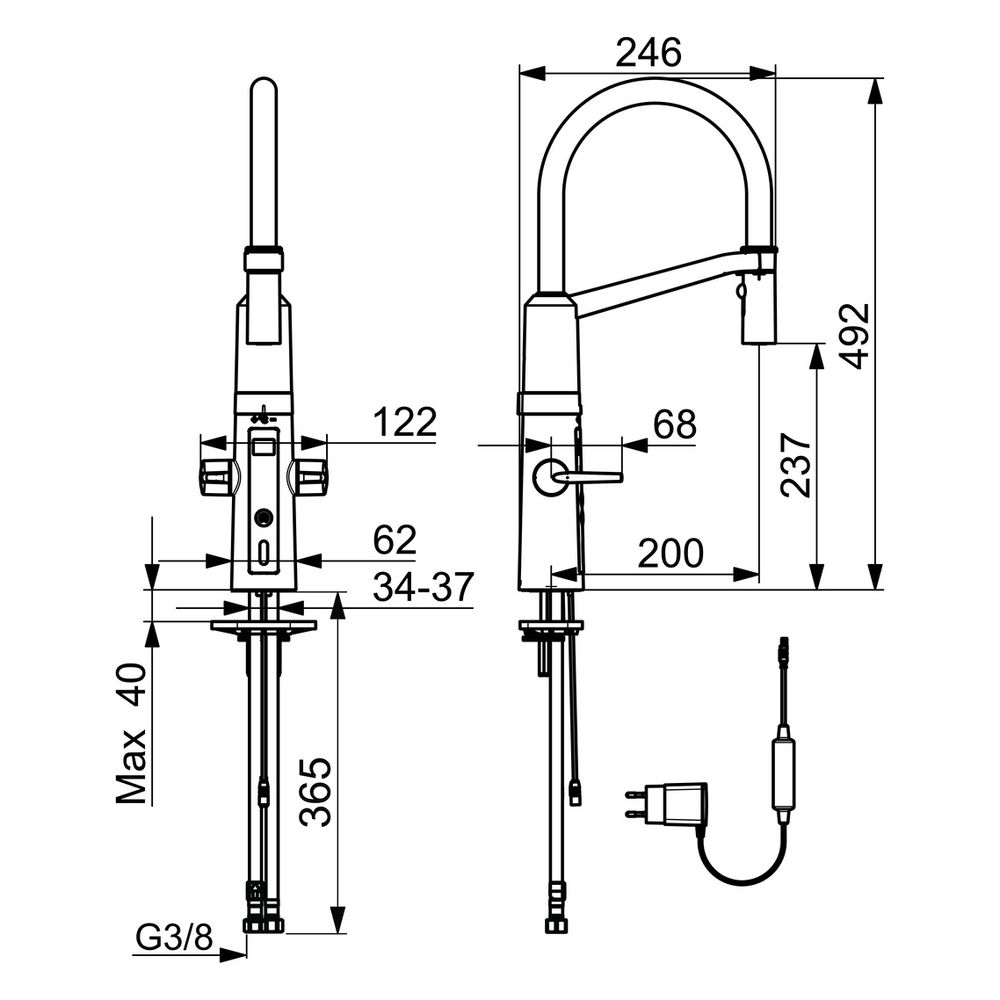 Hansa Fit Küchenarmatur, 230/5V, Ausladung 200mm, DN 15, 2-strahlig, Chrom, 65252213... HANSA-65252213 4057304004513 (Abb. 4)