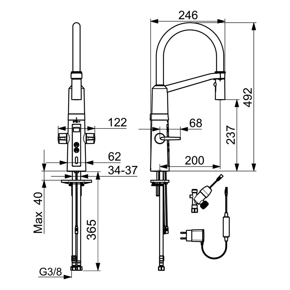 Hansa Fit Küchenarmatur mit Spülmaschinenventil 6526 2-strahlig 230/5V Ausladung 200mm ... HANSA-65262213 4057304004544 (Abb. 4)