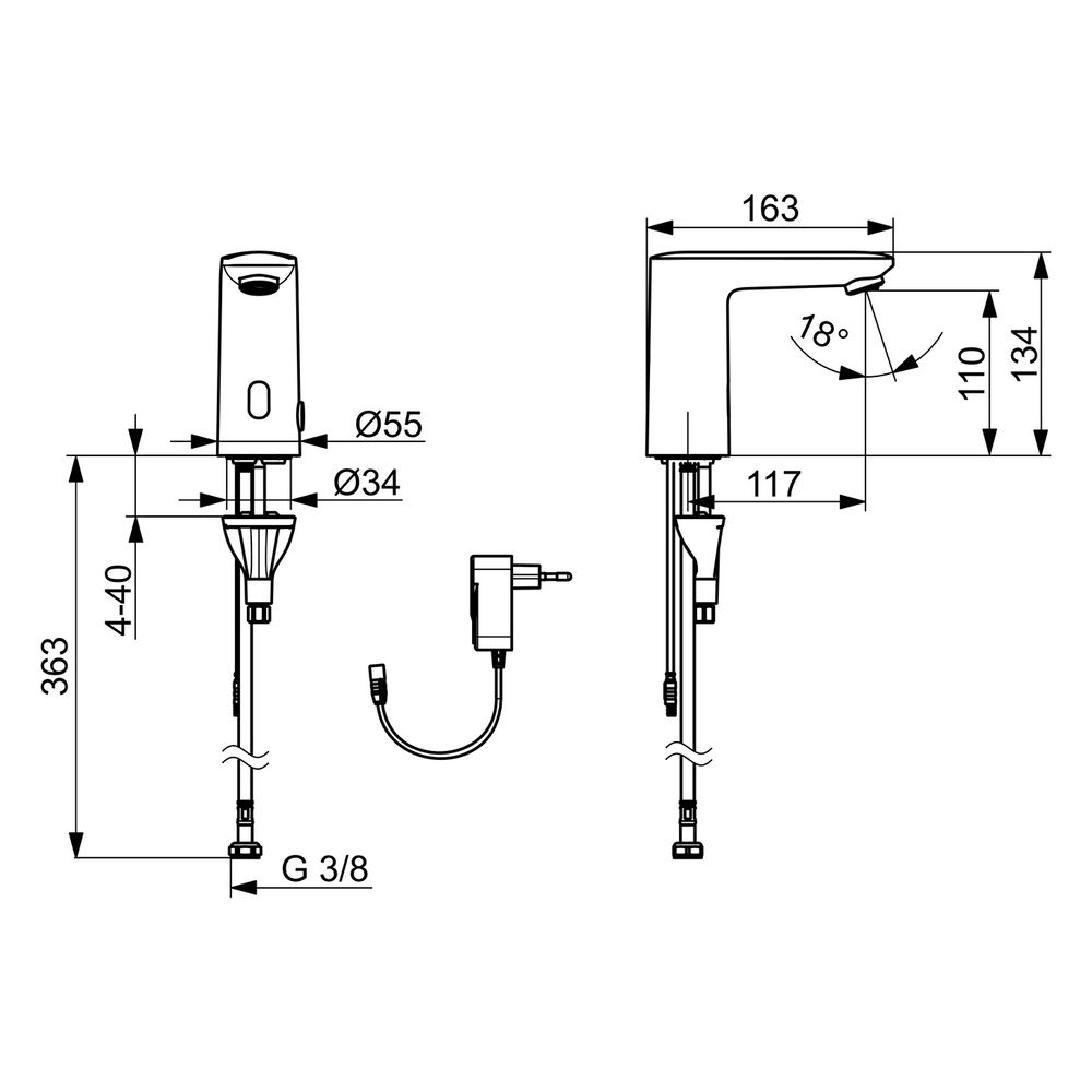 Hansa Electra Waschtischarmatur, Standmontage, Sensor, Bluetooth, 230/9V, Chrom, 920120... HANSA-92012009 4057304019357 (Abb. 6)