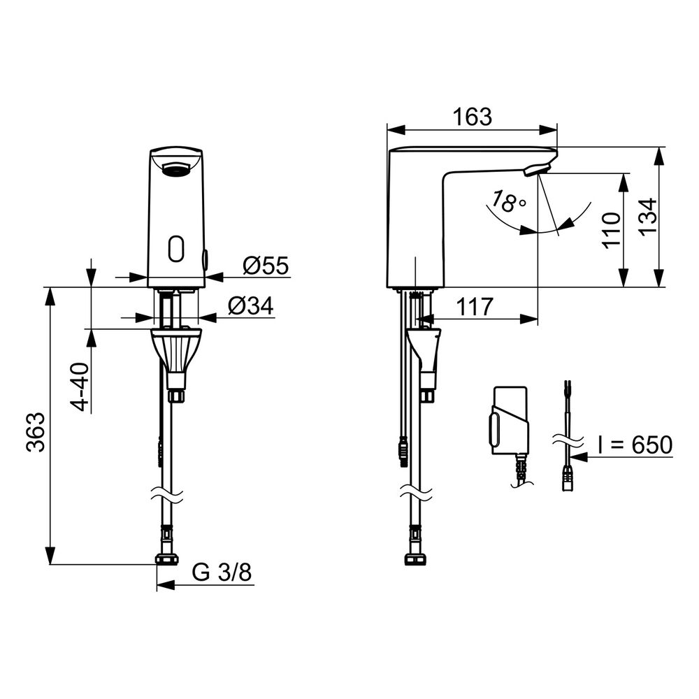 Hansa Electra Waschtischarmatur, Standmontage, Sensor, berührungslos, 3V, Chrom, 920122... HANSA-92012219 4057304019340 (Abb. 6)
