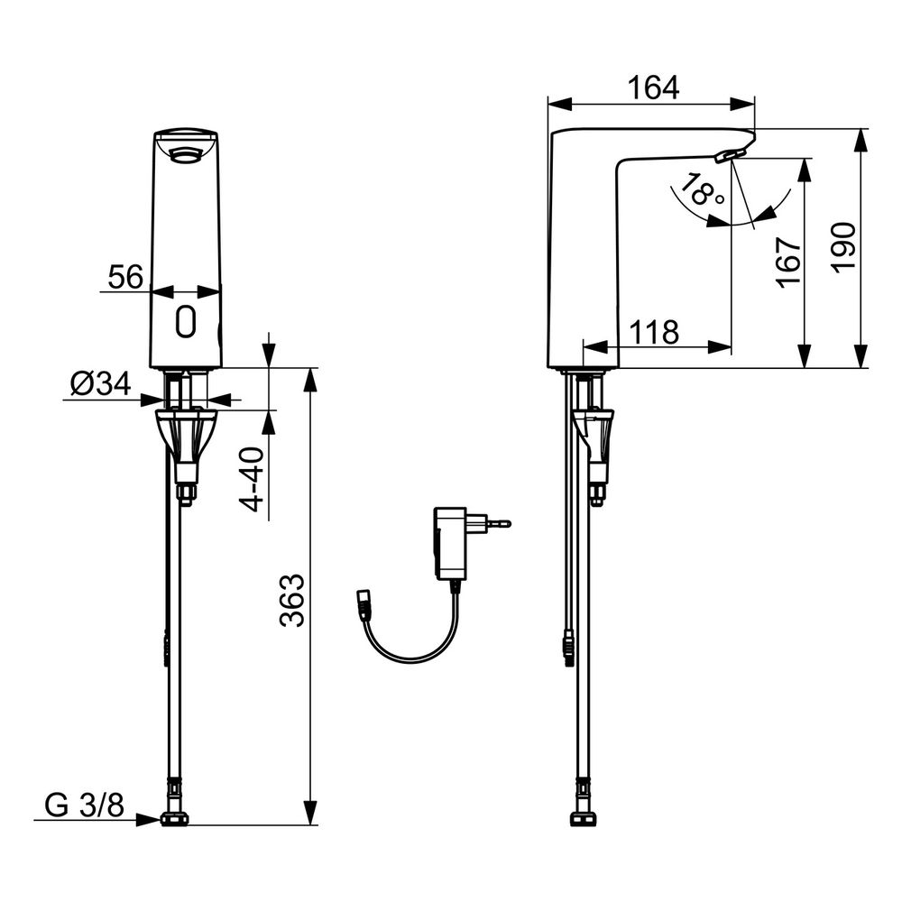 Hansa Electra Waschtischarmatur, Standmontage, elektronisch, Bluetooth, 230/9V, Chrom... HANSA-93012009 4057304019524 (Abb. 6)