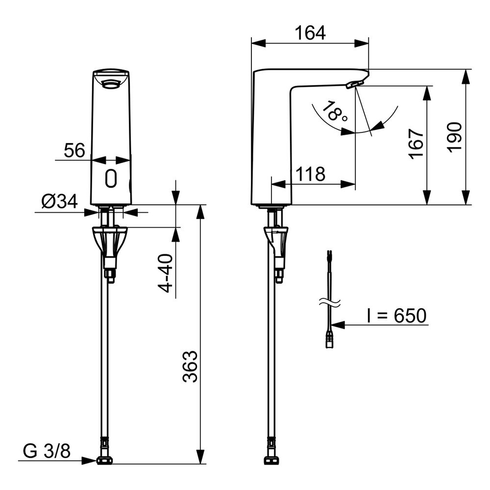 Hansa Electra Waschtischarmatur, Standmontage, Sensor, Bluetooth, 3V, Chrom, 93012219... HANSA-93012219 4057304019517 (Abb. 6)