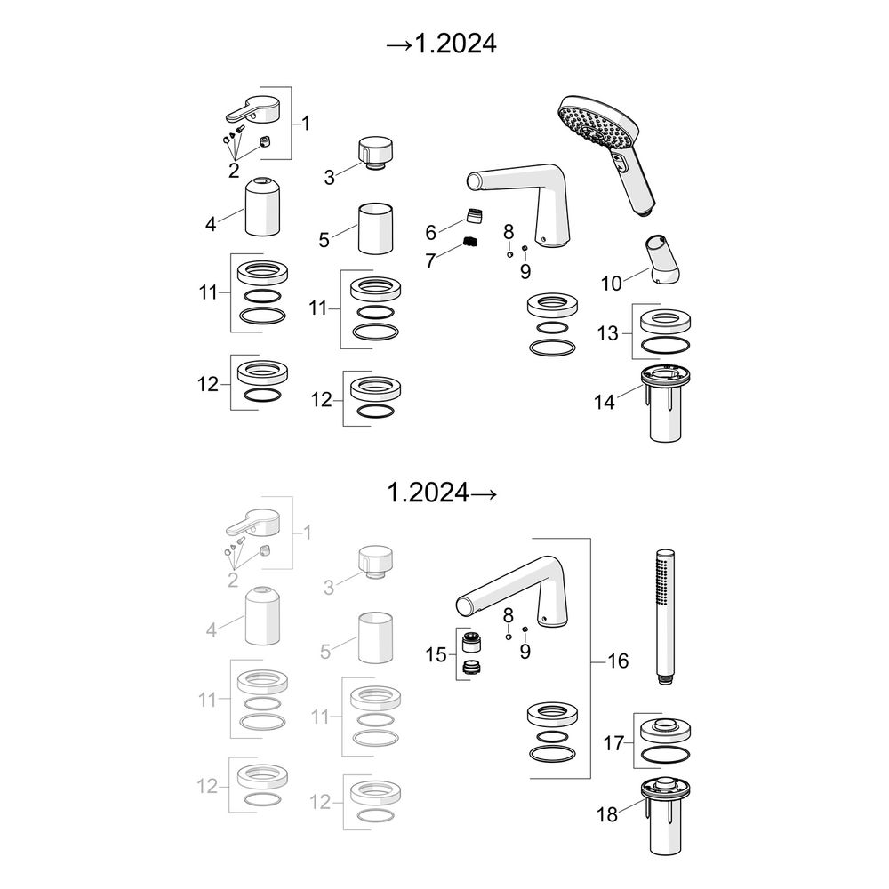 Hansa Designo Style Einhebel-Fertigmontageset für Wanne/Brause, Rosette rund, 3-strahli... HANSA-53122063 4057304007019 (Abb. 7)