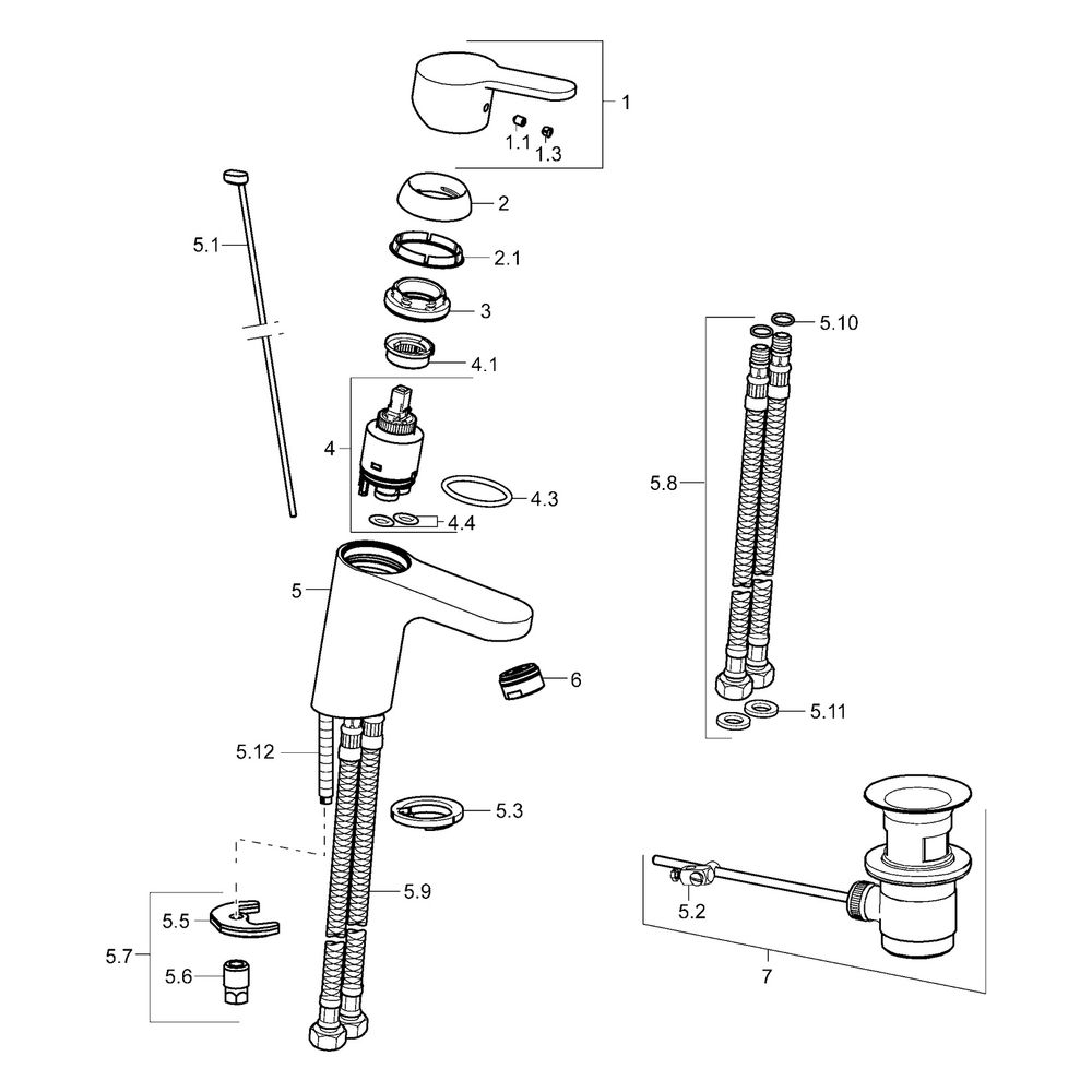 Hansa Primo Einhebel-Waschtischbatterie, Zugstangen-Ablaufgarnitur, Ausladung 107mm, DN... HANSA-49402203 4015474253988 (Abb. 5)