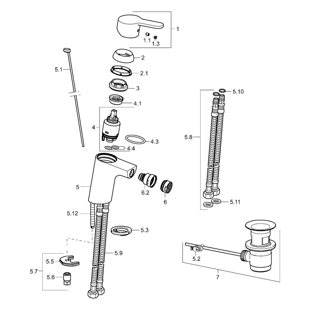 Hansa Primo Einhebel-Bidetbatterie, Zugstangen-Ablaufgarnitur, Ausladung 107mm, DN 15, ... HANSA-49433203 4015474254015 (Abb. 5)