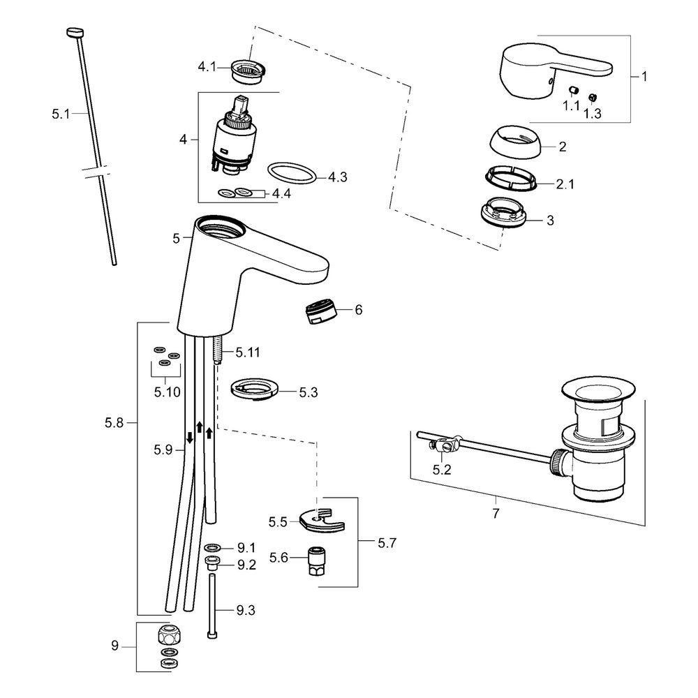 Hansa Primo XL Einhebel-Waschtischbatterie, Kupferrohr, Zugstangen-Ablaufgarnitur, Ausl... HANSA-49381103 4015474262119 (Abb. 5)