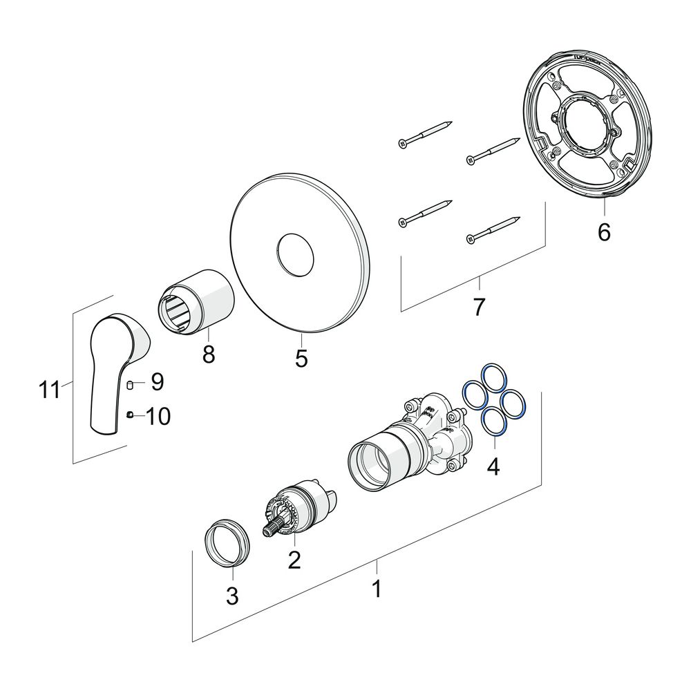 Hansa Pinto Einhebelmischer Fertigmontageset für Brausebatterie 8527 Rosette rund Chrom... HANSA-85279183 4057304003851 (Abb. 7)