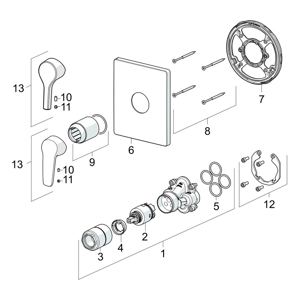 Hansa Polo Einhebelmischer Fertigmontageset für Brausebatterie 8061 Rosette eckig Chrom... HANSA-80619093 4057304003806 (Abb. 7)