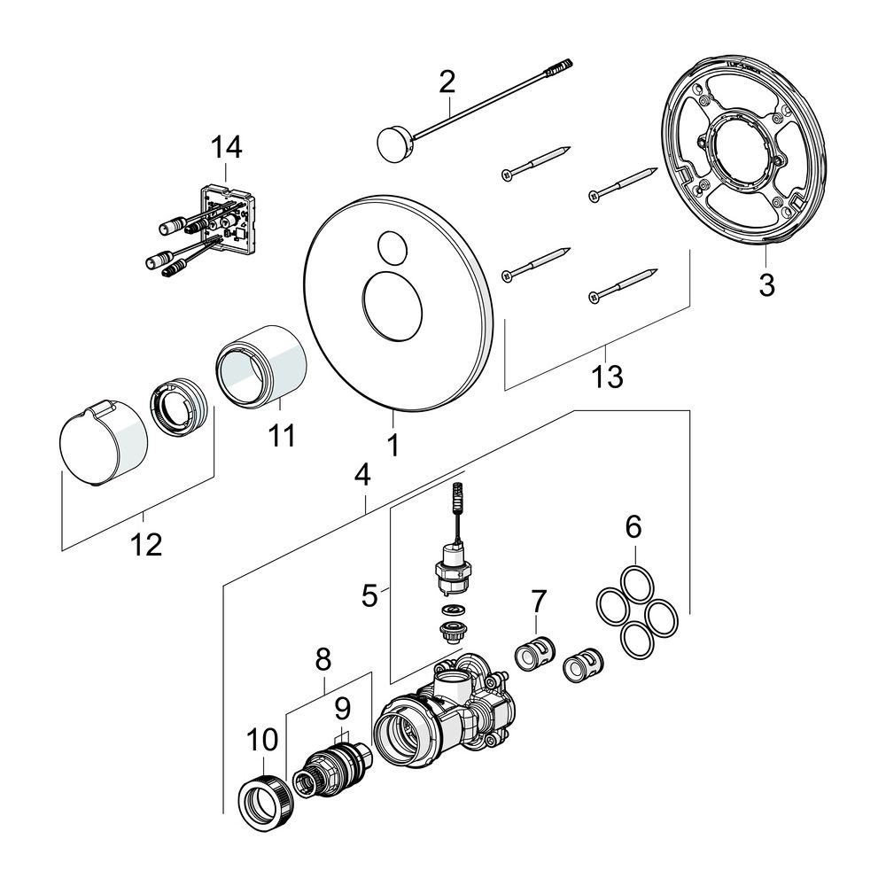 Hansa Electra Fertigmontageset für Brausebatterie, Rosette rund, 12V, Chrom, 80909001... HANSA-80909001 4057304008559 (Abb. 5)