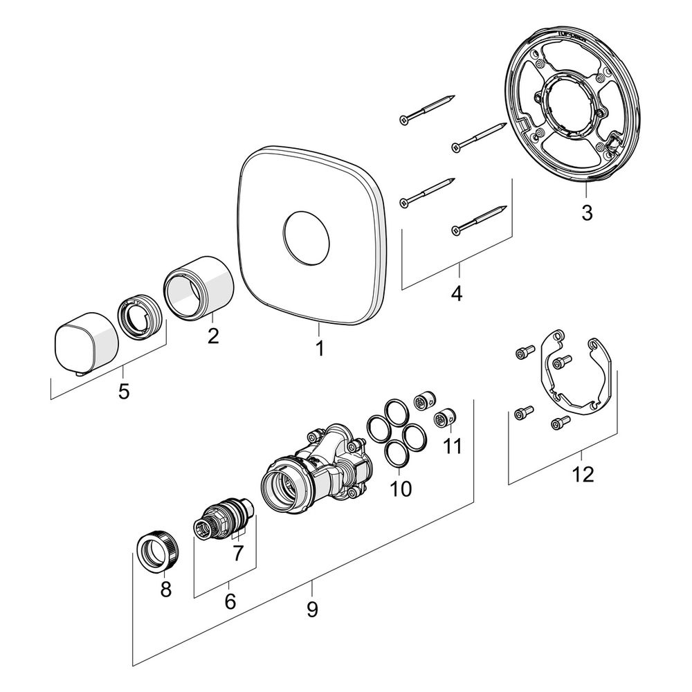 Hansa Living Fertigmontageset für Brausebatterie 8112 Rosette soft edge Chrom... HANSA-81129583 4057304004766 (Abb. 7)
