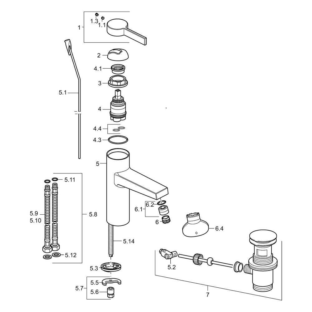Hansa Loft Einhebelmischer Waschtischbatterie 5754 Zugstangenablaufgarnitur Ausladung 1... HANSA-57542203 4015474262041 (Abb. 5)