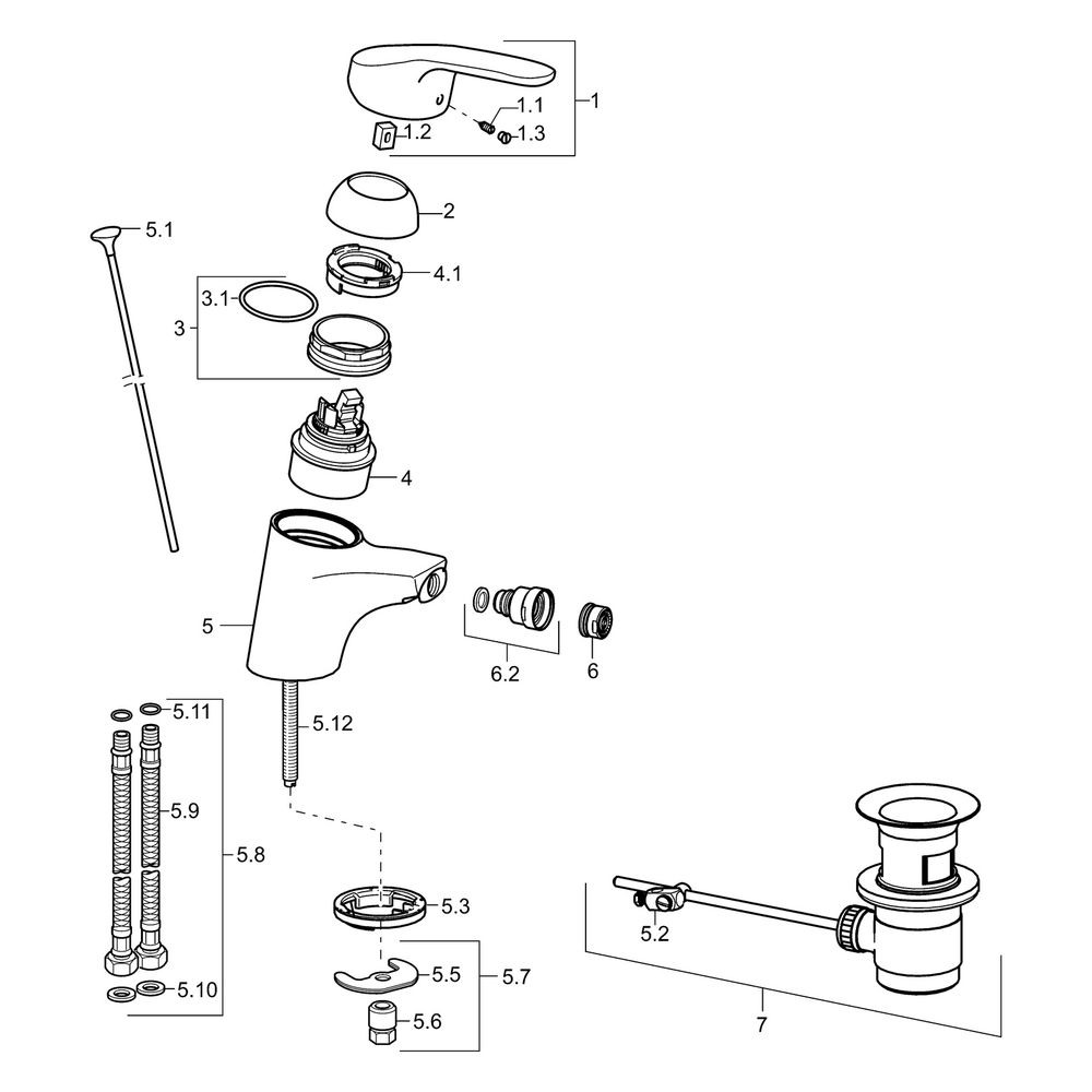 Hansa Mix Einhebel-Bidetbatterie, Zugstangen-Ablaufgarnitur Ausladung 113mm, DN 15, Chr... HANSA-01063283 4015474271302 (Abb. 5)