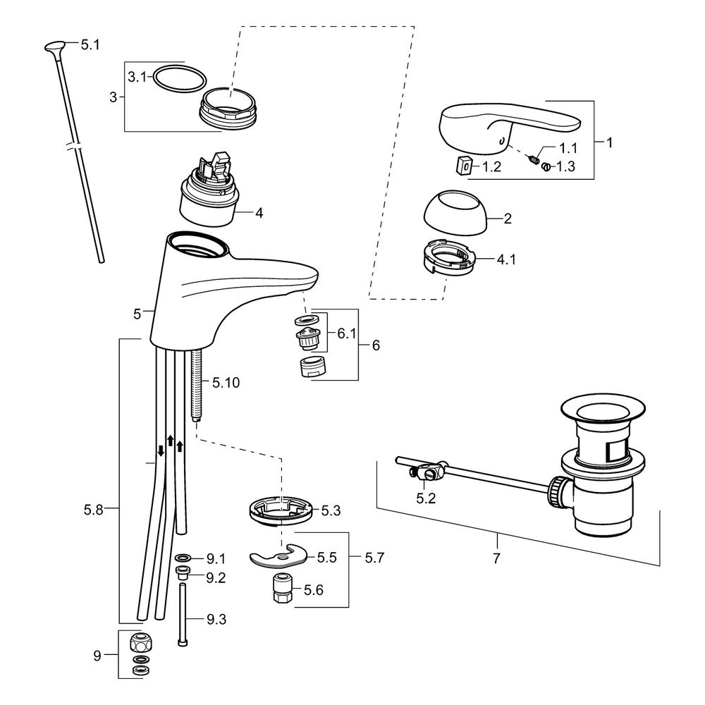 Hansa Mix Einhebel-Waschtischbatterie, Kupferrohr, Zugstangen-Ablaufgarnitur, Ausladung... HANSA-01321183 4015474271227 (Abb. 5)