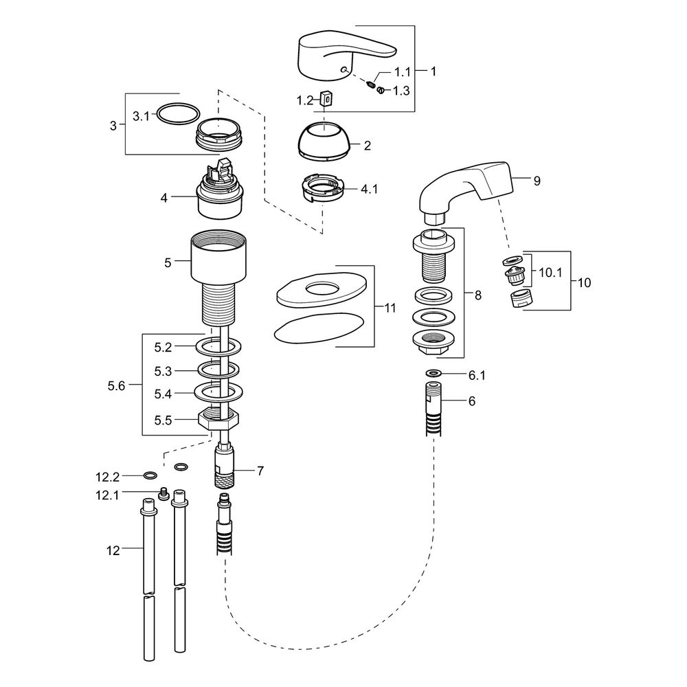Hansa Mix Einhebel-Einlochbatterie für Friseur-Waschtisch, Rosette rund, DN 15, Chrom, ... HANSA-01262183 4015474271623 (Abb. 5)