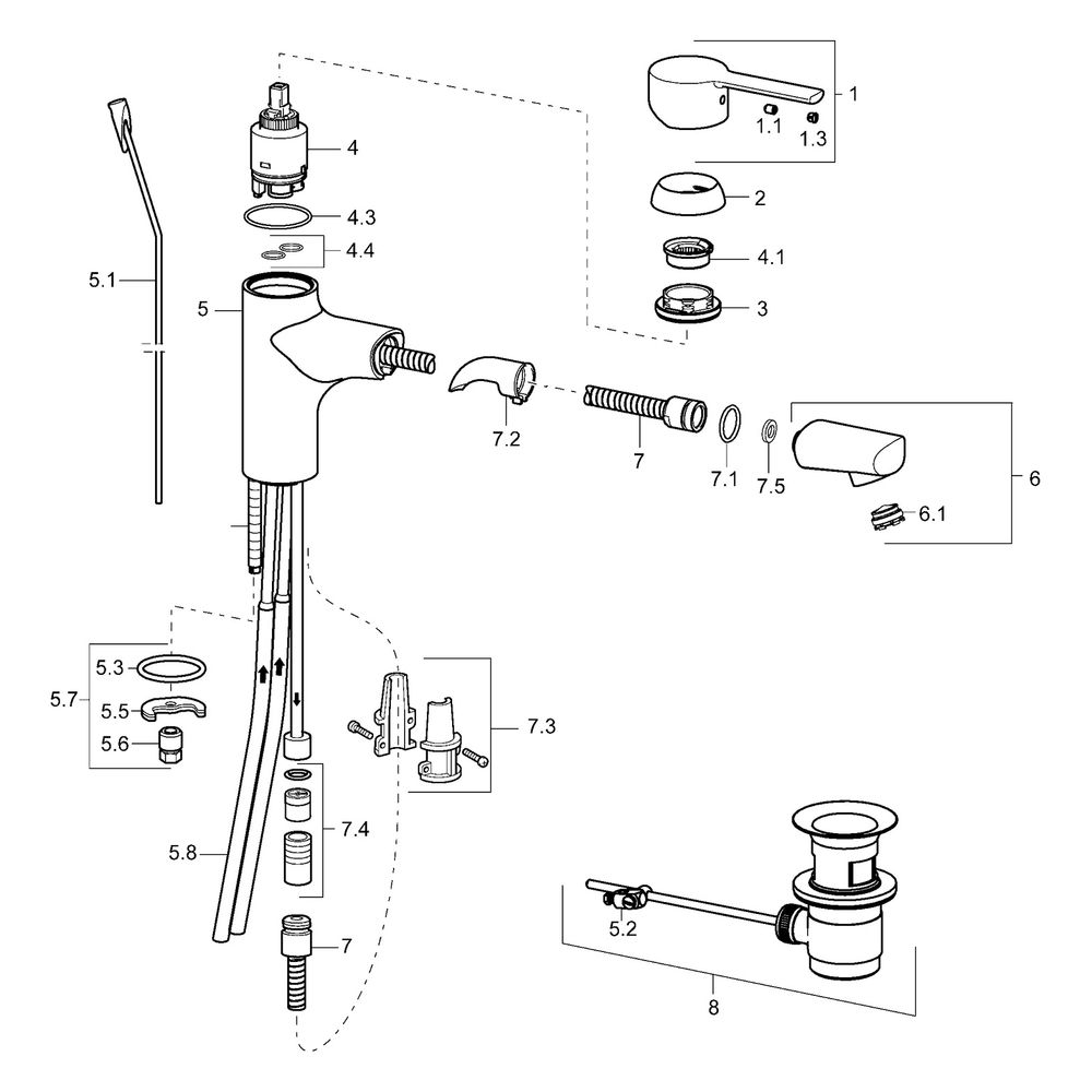 Hansa Ronda Einhebel-Waschtischbatterie, Kupferrohr Zugstangen-Ablaufgarnitur, Ausladun... HANSA-03012173 4015474228504 (Abb. 5)