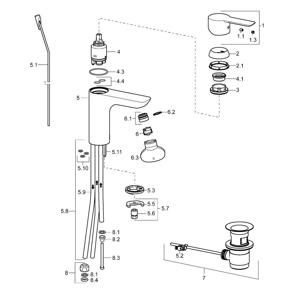 Hansa Ligna Einhebelmischer Waschtischbatterie 0613 Kupferrohr Zugstangenablaufgarnitur... HANSA-06131103 4015474248571 (Abb. 5)